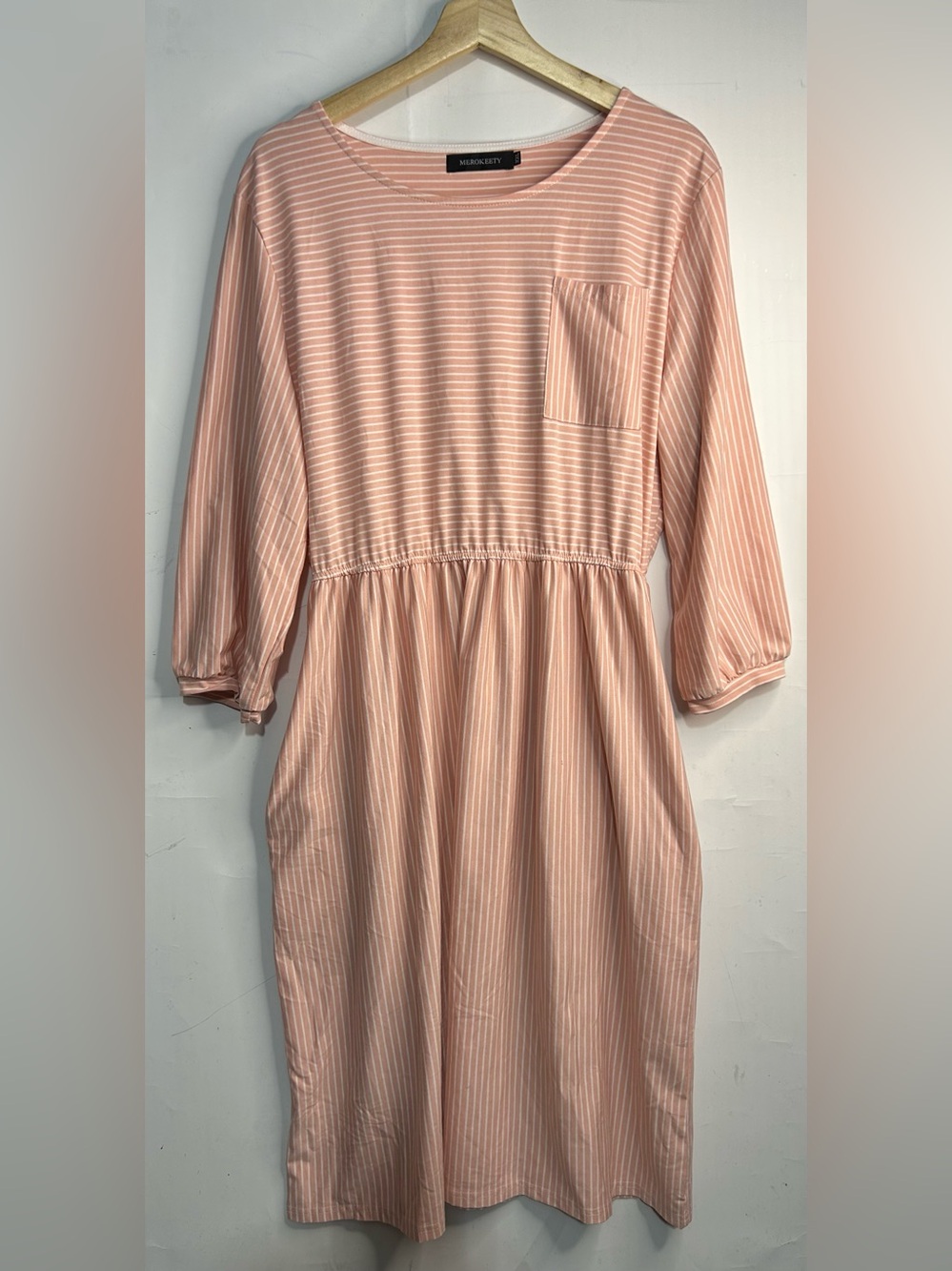 5 for $25🔥Merokeety Striped Pink Pocket A-Line Dress XXL